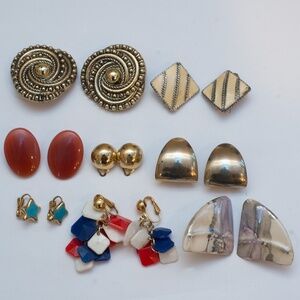 Lot of 8 Pairs of Vintage Clip On Earrings - Costume Jewelry